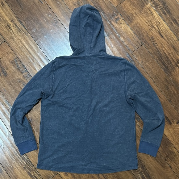 Vintage Lightweight Striped Quarter Button Henley Hoodie Size Large - Picture 2 of 9